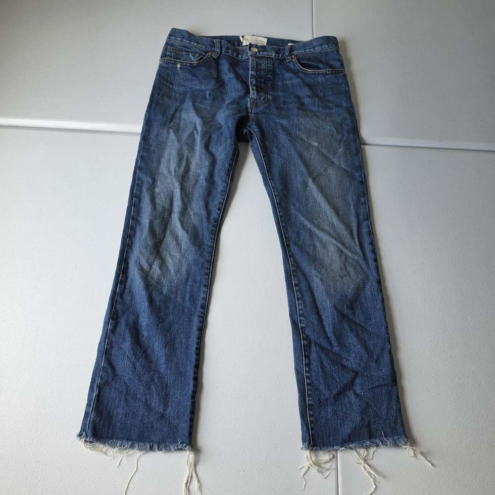 Nili Lotan Jeans Womens 25 Blue Low Rise Boyfriend Cropped Distressed Raw Hem